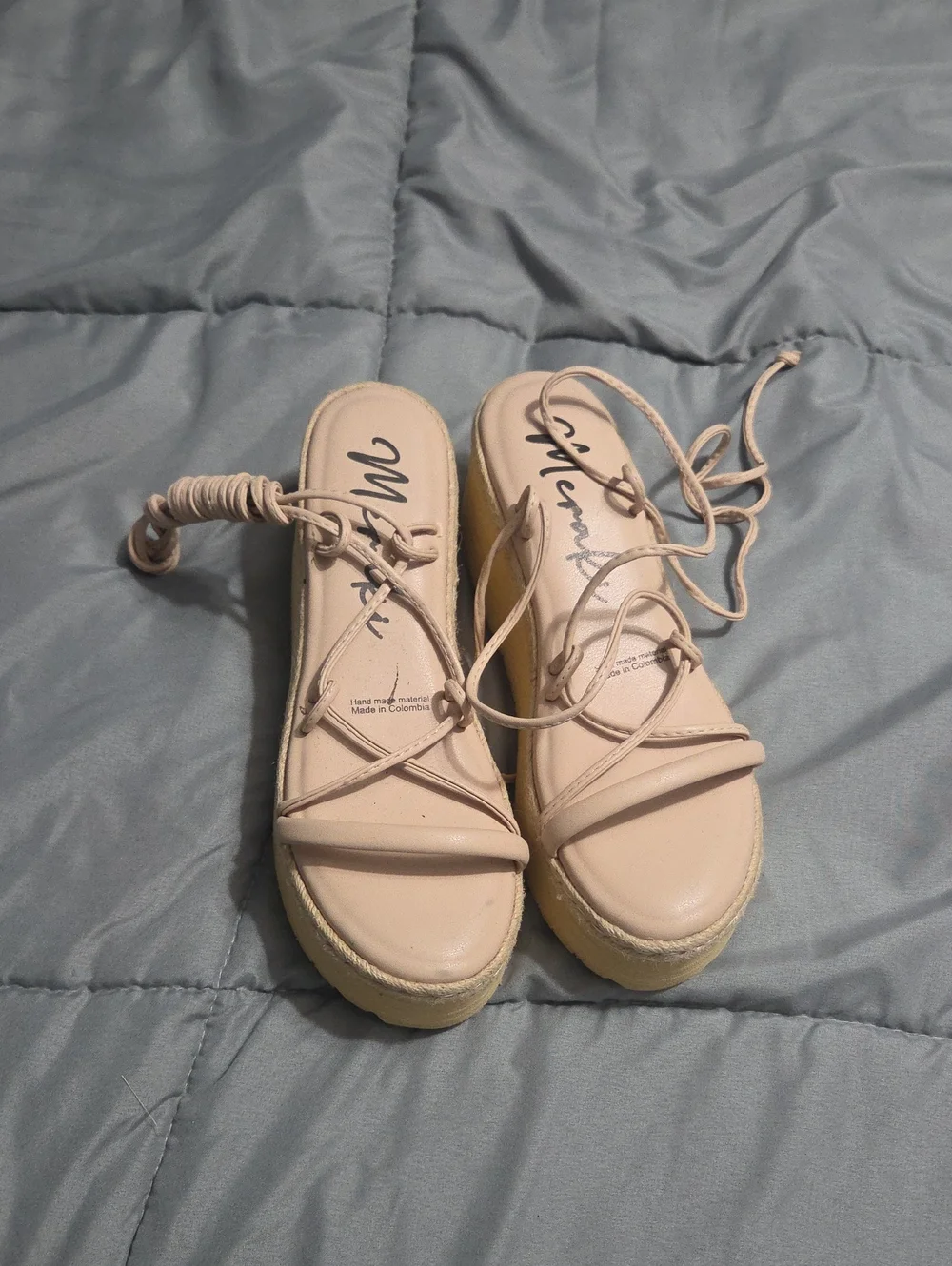 Women's Beige Lace-Up Platform Sandals